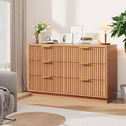 Commode moderne à 6 tiroirs pour chambre à coucher, commode en bois de 120 cm, meuble de rangement compact pour chambre d'enfant, placard, salon, appartement, naturel