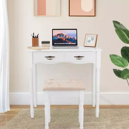 Coiffeuse pliante en trois de Costway avec miroir, 4 tiroirs et tabouret - Blanc