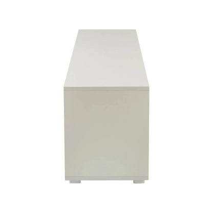Meuble TV blanc de 160 cm avec lumières LED, armoires et étagères ouvertes pour TV jusqu'à 65 pouces
