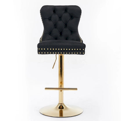 Tabouret de bar pivotant en velours doré épais, réglable en hauteur, avec dossier