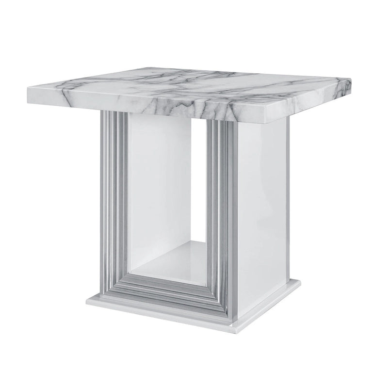 Table d'appoint sur pied 24" en faux marbre blanc et argenté et bois - 26' X '24.4' X '26