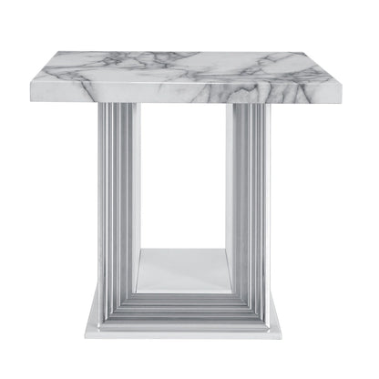 Table d'appoint sur pied 24" en faux marbre blanc et argenté et bois - 26' X '24.4' X '26