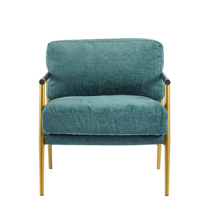 Fauteuil d'appoint moderne avec coussins moelleux, cadre métallique minimaliste et accoudoirs en bois