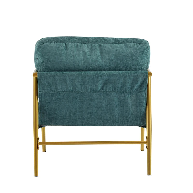 Fauteuil d'appoint moderne avec coussins moelleux, cadre métallique minimaliste et accoudoirs en bois