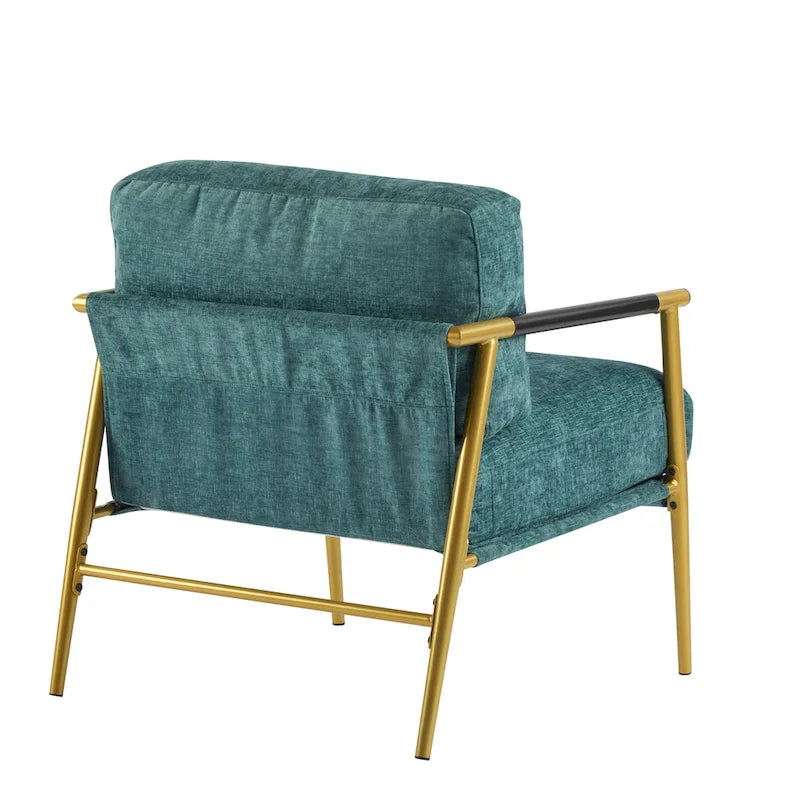 Fauteuil d'appoint moderne avec coussins moelleux, cadre métallique minimaliste et accoudoirs en bois