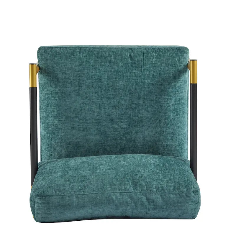 Fauteuil d'appoint moderne avec coussins moelleux, cadre métallique minimaliste et accoudoirs en bois