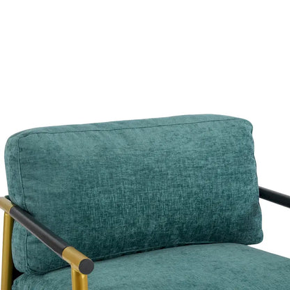 Fauteuil d'appoint moderne avec coussins moelleux, cadre métallique minimaliste et accoudoirs en bois
