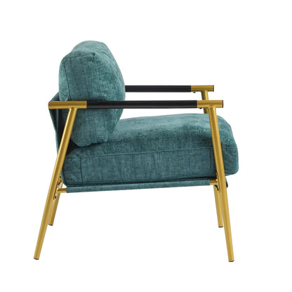 Fauteuil d'appoint moderne avec coussins moelleux, cadre métallique minimaliste et accoudoirs en bois
