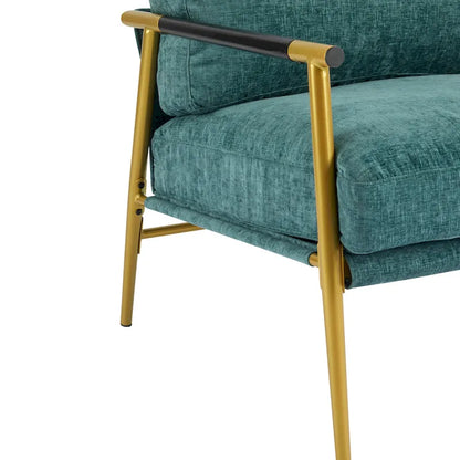 Fauteuil d'appoint moderne avec coussins moelleux, cadre métallique minimaliste et accoudoirs en bois