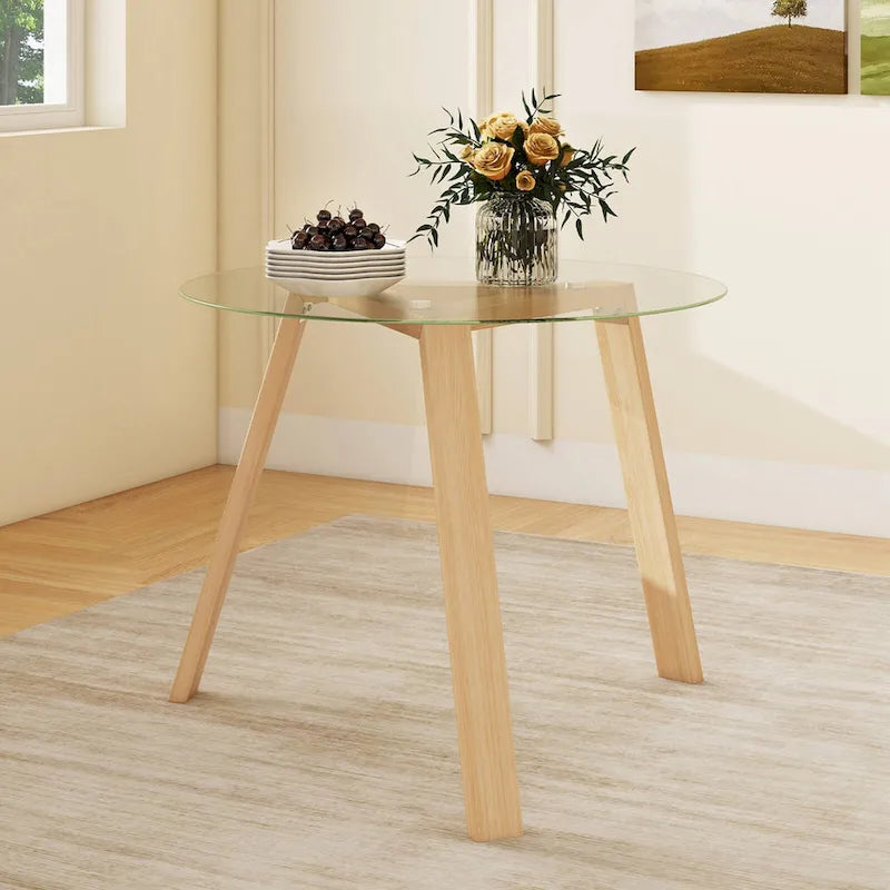Table à manger ronde en verre de 36 po pour 4 avec verre trempé – Voir détails