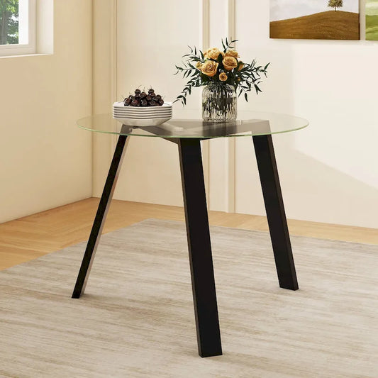 Table à manger ronde en verre de 36 po pour 4 avec verre trempé – Voir détails