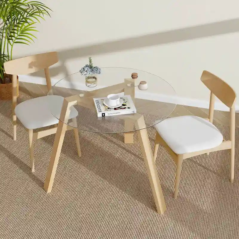 Table à manger ronde en verre de 36 po pour 4 avec verre trempé – Voir détails