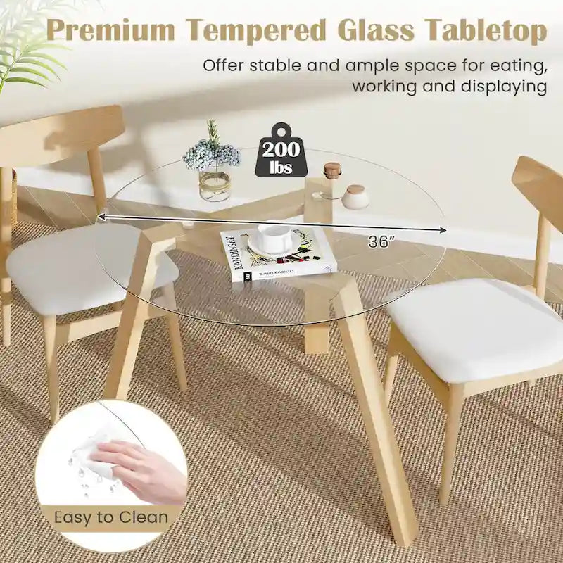 Table à manger ronde en verre de 36 po pour 4 avec verre trempé – Voir détails