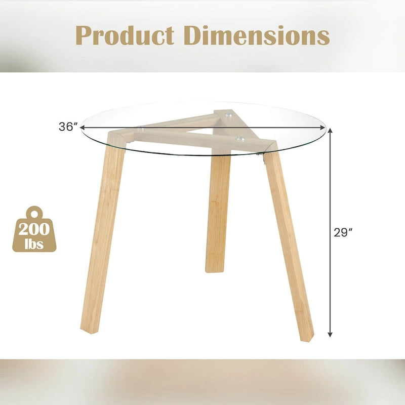 Table à manger ronde en verre de 36 po pour 4 avec verre trempé – Voir détails