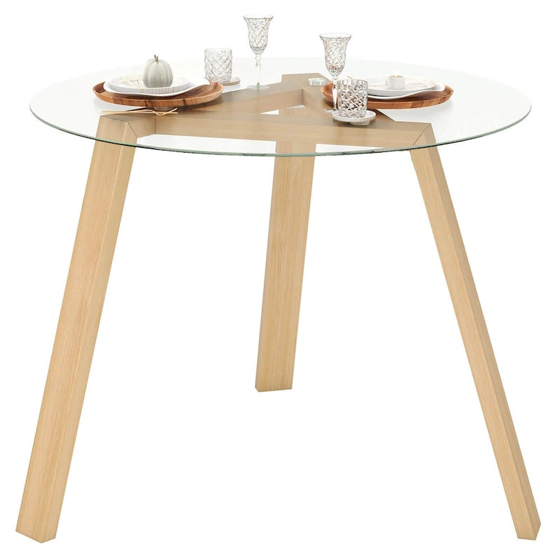 Table à manger ronde en verre de 36 po pour 4 avec verre trempé – Voir détails