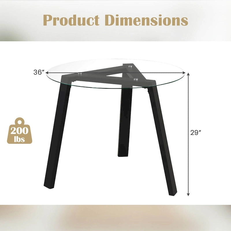 Table à manger ronde en verre de 36 po pour 4 avec verre trempé – Voir détails