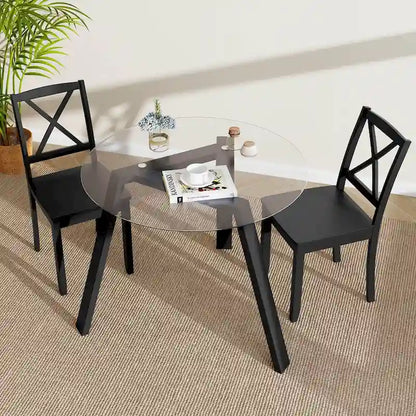 Table à manger ronde en verre de 36 po pour 4 avec verre trempé – Voir détails