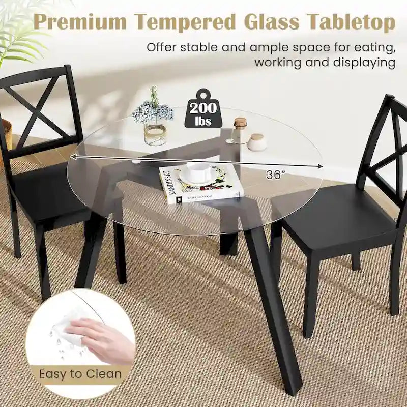 Table à manger ronde en verre de 36 po pour 4 avec verre trempé – Voir détails