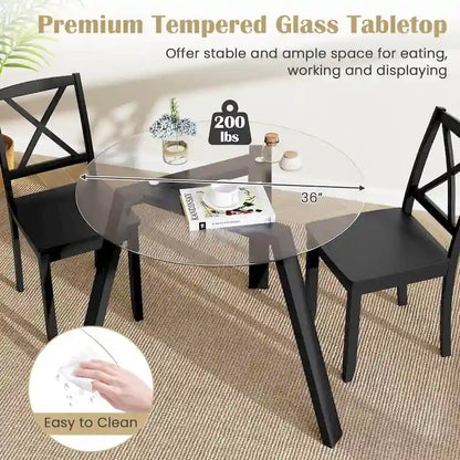 Table à manger ronde en verre de 36 po pour 4 avec verre trempé – Voir détails