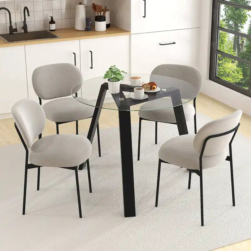 Table à manger ronde en verre de 36 po pour 4 avec verre trempé – Voir détails