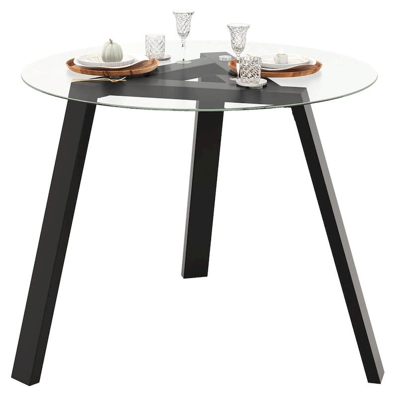 Table à manger ronde en verre de 36 po pour 4 avec verre trempé – Voir détails