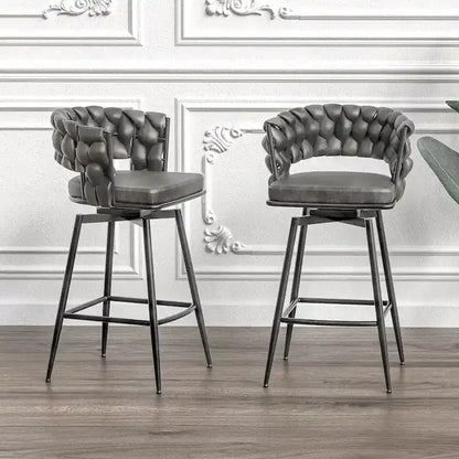 Lot de 2 tabourets de bar hauteur comptoir, tabourets de bar pivotants avec dossier tressé, chaises d'îlot de cuisine avec repose-pieds et cadre en métal