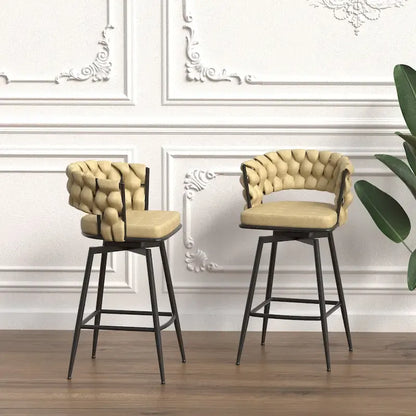 Lot de 2 tabourets de bar hauteur comptoir, tabourets de bar pivotants avec dossier tressé, chaises d'îlot de cuisine avec repose-pieds et cadre en métal
