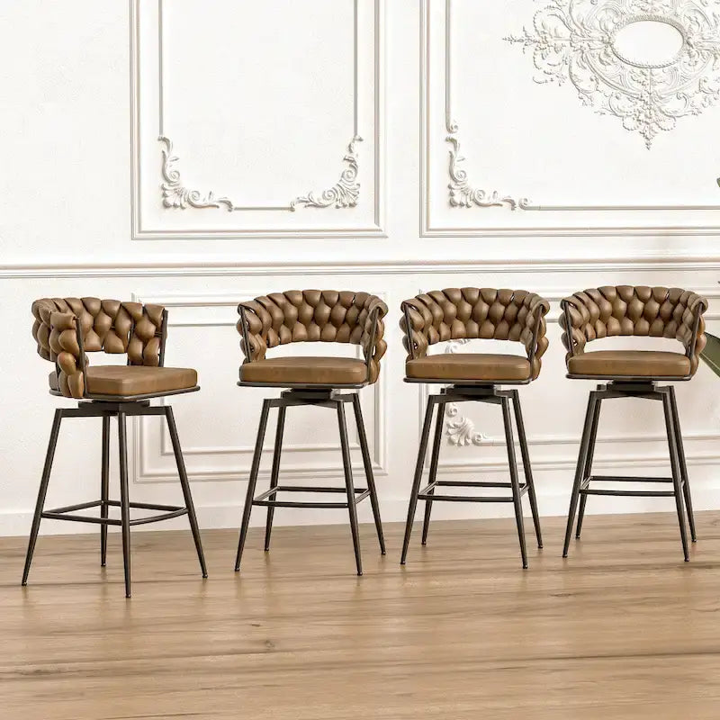 Lot de 2 tabourets de bar hauteur comptoir, tabourets de bar pivotants avec dossier tressé, chaises d'îlot de cuisine avec repose-pieds et cadre en métal