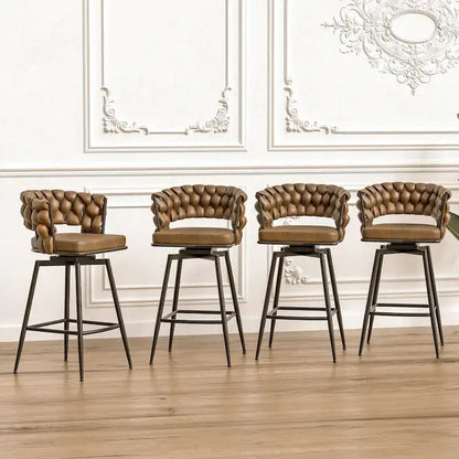 Lot de 2 tabourets de bar hauteur comptoir, tabourets de bar pivotants avec dossier tressé, chaises d'îlot de cuisine avec repose-pieds et cadre en métal