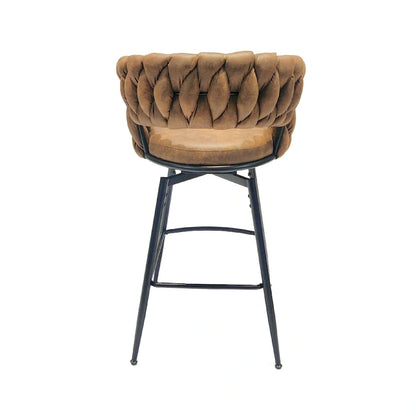Lot de 2 tabourets de bar hauteur comptoir, tabourets de bar pivotants avec dossier tressé, chaises d'îlot de cuisine avec repose-pieds et cadre en métal