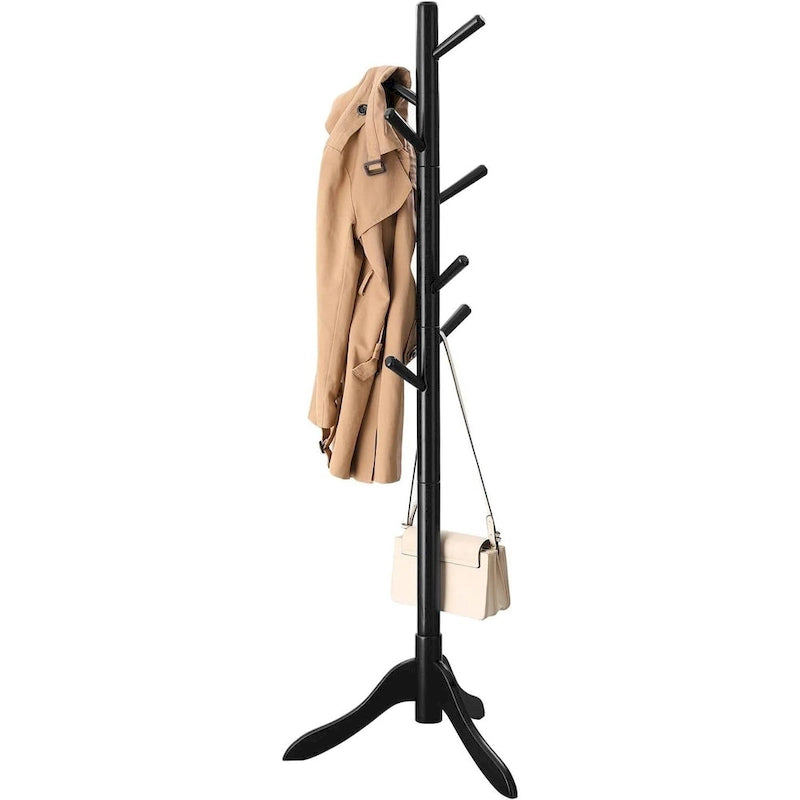 Porte-manteau moderne en bois massif, 8 crochets, capacité de 24 kg, conception réglable en 3 sections avec base triangulaire