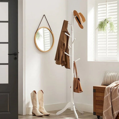 Porte-manteau moderne en bois massif, 8 crochets, capacité de 24 kg, conception réglable en 3 sections avec base triangulaire