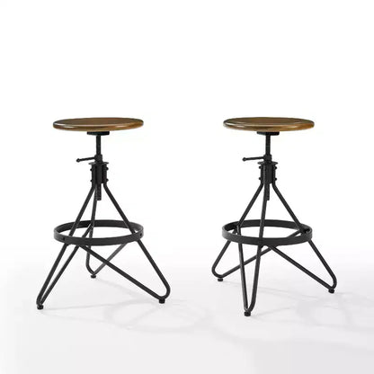 Crosley Set of 2 Kalen Adjustable Height Swivel Barstools Brown/Matte Black : Steel Frame, Industrial Farmhouse Style