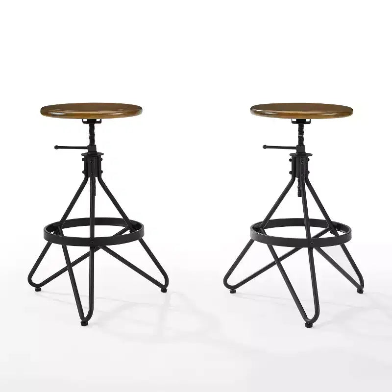Lot de 2 tabourets de bar pivotants à hauteur réglable Kalen Crosley brun/noir mat : cadre en acier, style industriel-ferme