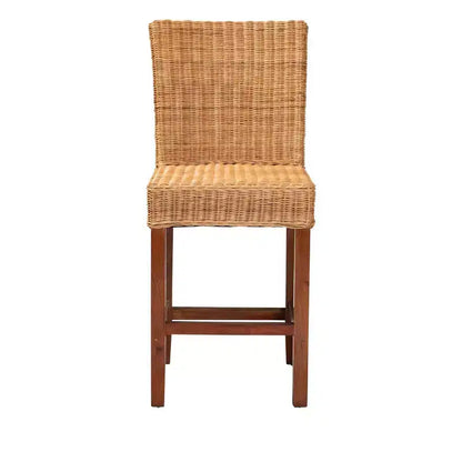 Racquel Natural Rattan and Mahogany Wood Counter Height Barstool Walnut Brown - bali & pari