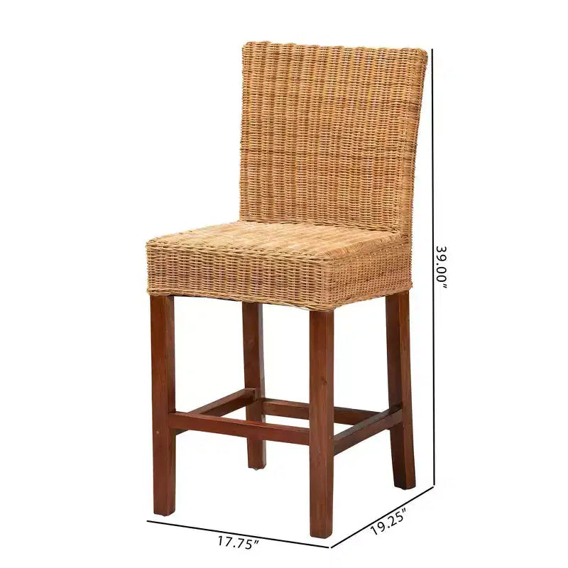 Tabouret de bar hauteur comptoir Racquel en rotin naturel et bois d'acajou, brun noyer - bali & pari