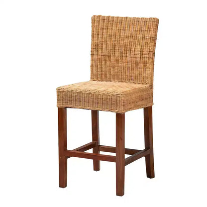 Tabouret de bar hauteur comptoir Racquel en rotin naturel et bois d'acajou, brun noyer - bali & pari