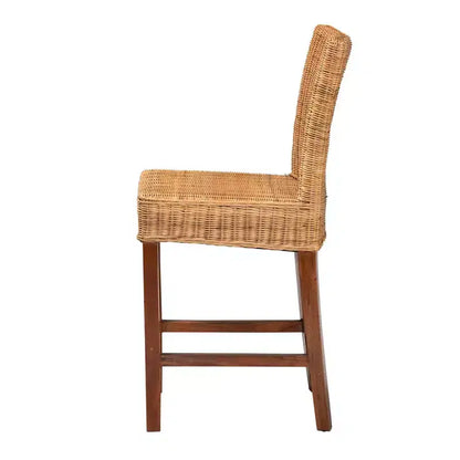 Tabouret de bar hauteur comptoir Racquel en rotin naturel et bois d'acajou, brun noyer - bali & pari