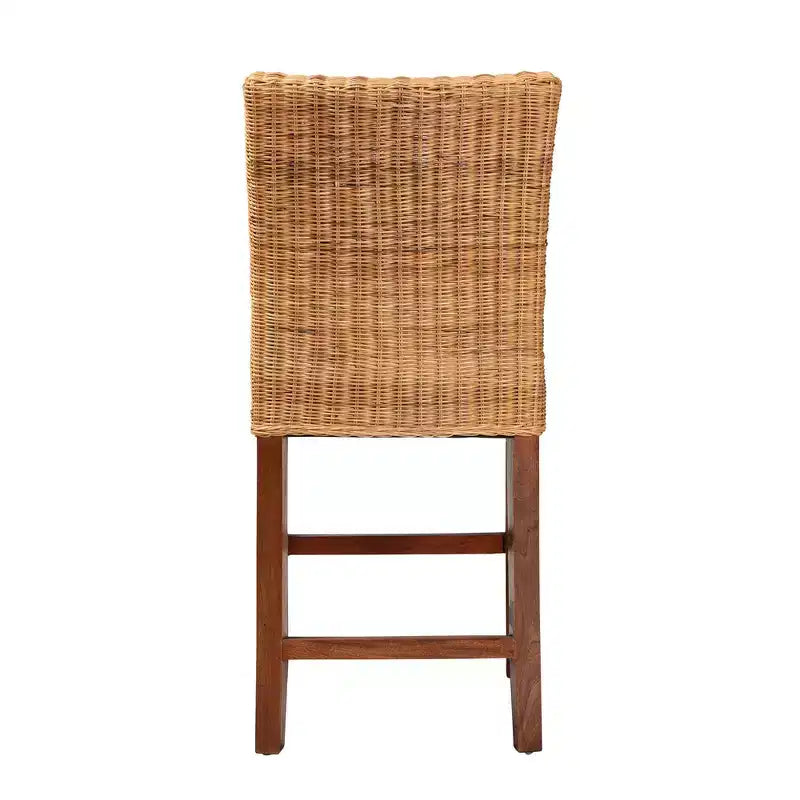 Tabouret de bar hauteur comptoir Racquel en rotin naturel et bois d'acajou, brun noyer - bali & pari