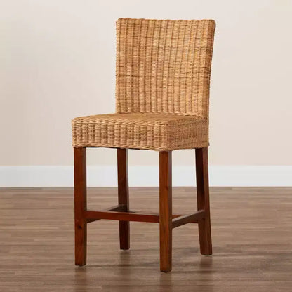 Tabouret de bar hauteur comptoir Racquel en rotin naturel et bois d'acajou, brun noyer - bali & pari