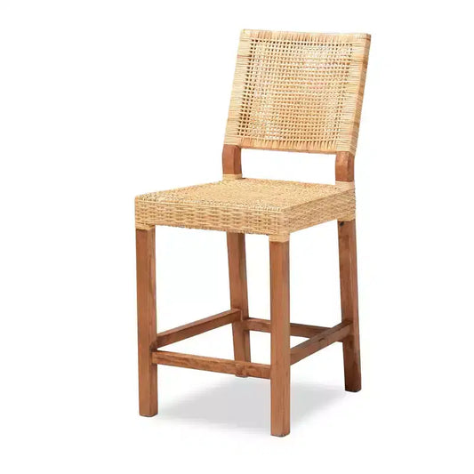 Lesia Rattan and Wood Counter Height Barstool Natural/Walnut - bali & pari: Mahogany Frame, No Assembly Required