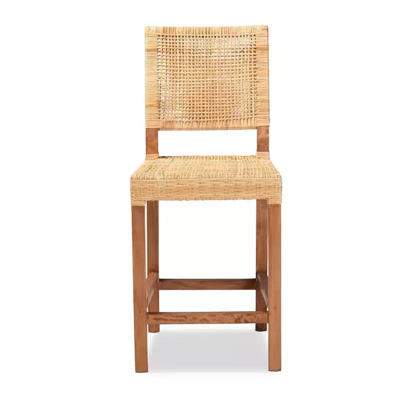 Tabouret de comptoir en rotin et bois Lesia Naturel/Noyer - bali & pari : Cadre en acajou, Aucun assemblage requis