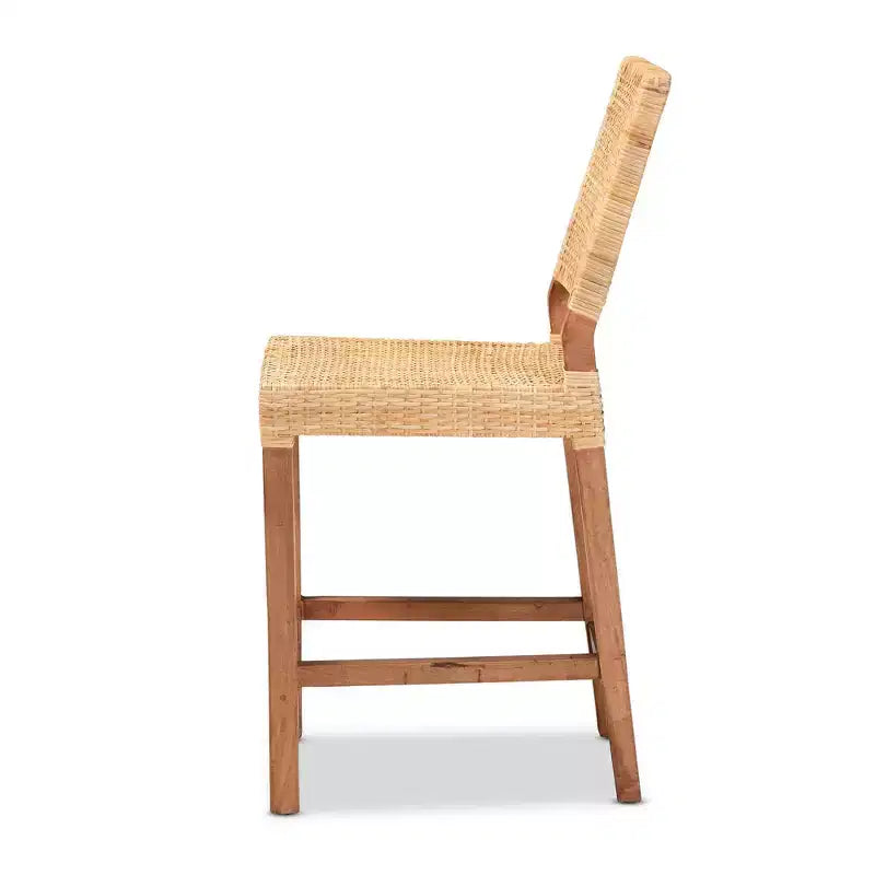 Tabouret de comptoir en rotin et bois Lesia Naturel/Noyer - bali & pari : Cadre en acajou, Aucun assemblage requis