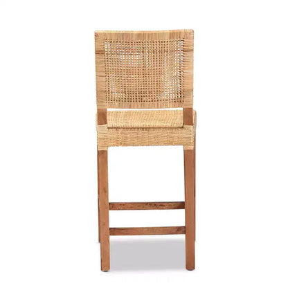 Tabouret de comptoir en rotin et bois Lesia Naturel/Noyer - bali & pari : Cadre en acajou, Aucun assemblage requis