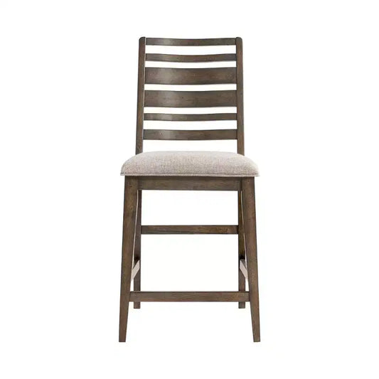 Ensemble de 2 tabourets de bar hauteur comptoir Kauai Ladderback avec coussin d'assise, 24 po, finition brossée mangue - Intercon
