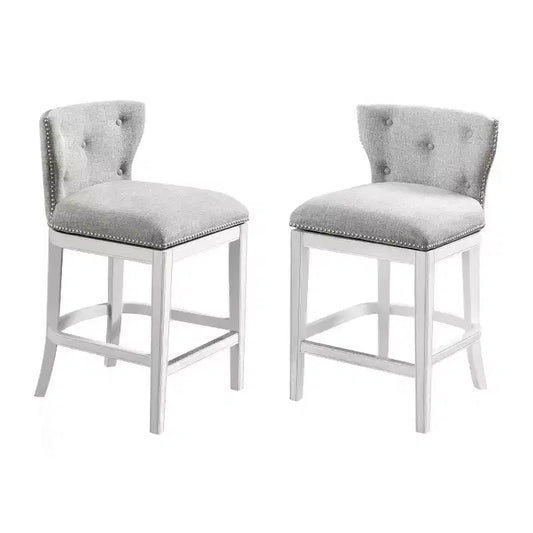Set of 2 Miranda Swivel Counter Height Barstools White - Alaterre Furniture: Linen Fabric, Nailhead Trim, Memory Return-Swivel