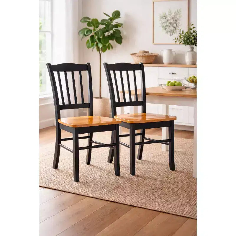 Lot de 2 chaises de salle à manger en bois Shaker noires/chêne - Boraam : Hévéa, style ferme, capacité de 136 kg