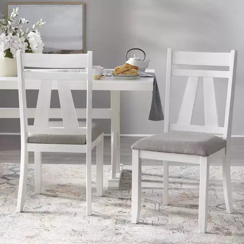 Lifestorey Set of 2 Miller Dining Chairs White : Upholstered High Back, Rubberwood Frame, Foam Filled