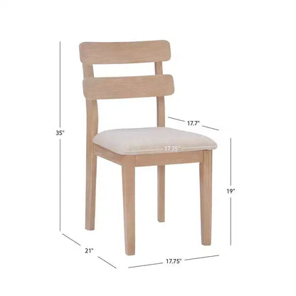 Darden Chaise de salle à manger rembourrée à dossier échelle Naturel - Powell : Bois massif, Coussin gris, Lot de 2