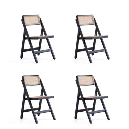 Set of 4 Pullman Cane Folding Dining Chairs Black/Natural - Manhattan Comfort: Solid Wood, No Assembly Required, Matte Finish